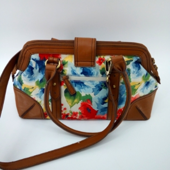 Etienne Aigner Sweet Linen Floral Spring Tan Vegan Handbag Crossbody Strap Bag - Picture 2 of 14